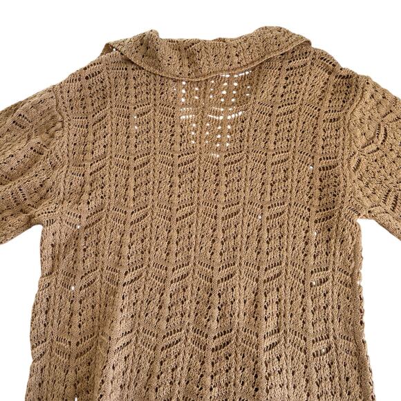 Simple Threads Tan Crochet Knit Polo Mini Dress Womens Small/Medium Vacation NWT - Picture 6 of 6